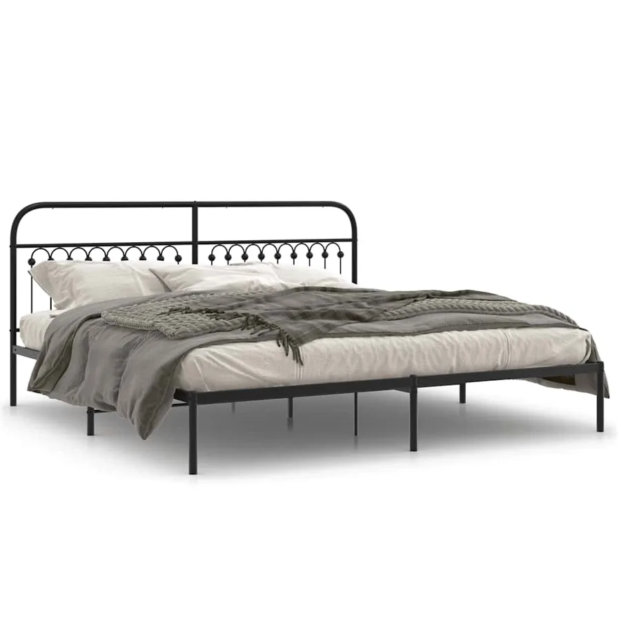 Cadre de lit métal sans matelas avec tête de lit noir 200x200cm - 2