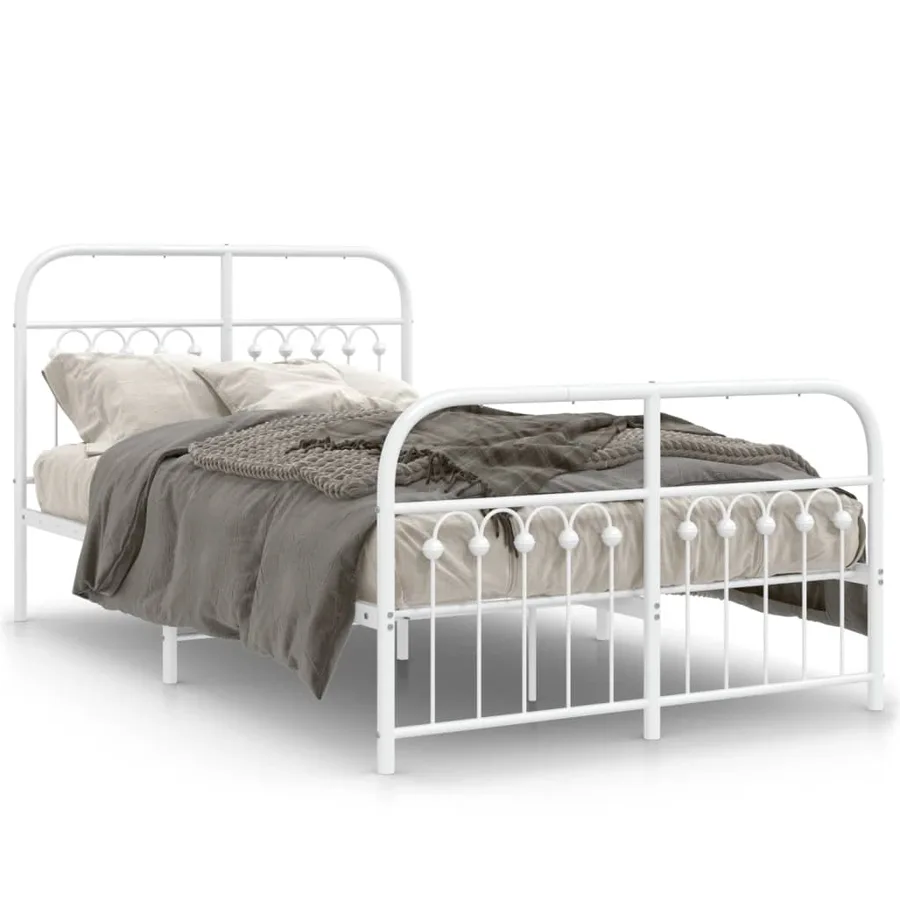 Cadre de lit métal sans matelas et pied de lit blanc 120x190 cm - 2
