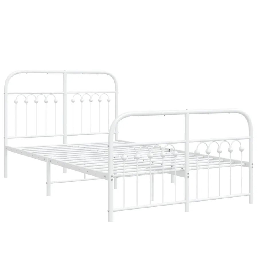 Cadre de lit métal sans matelas et pied de lit blanc 120x190 cm - 3