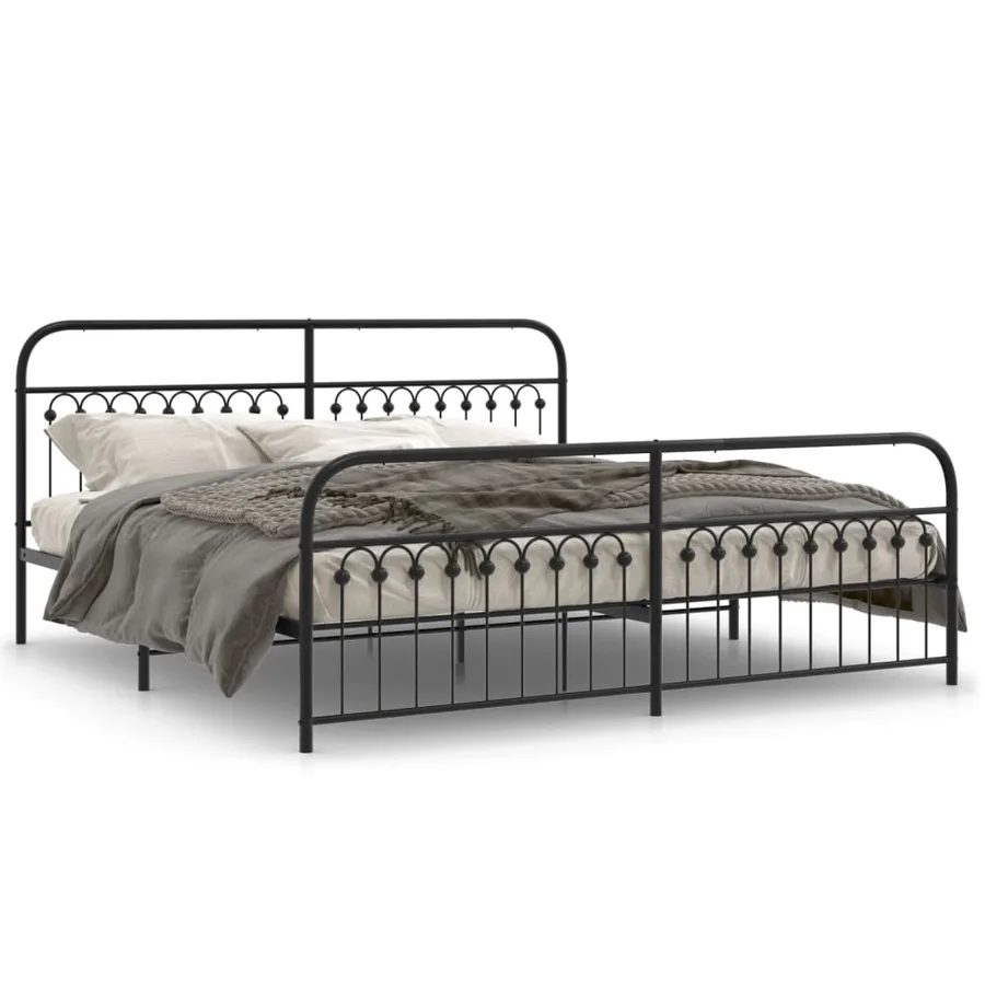 Cadre de lit métal sans matelas avec pied de lit noir 193x203cm - 2