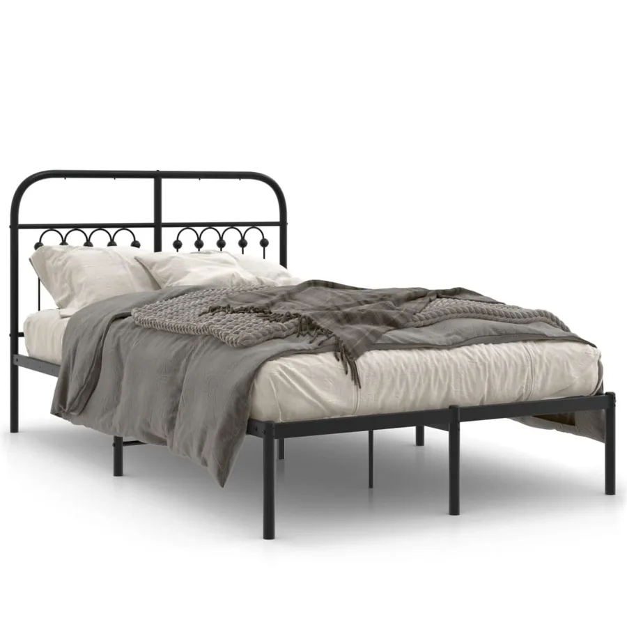 Cadre de lit métal sans matelas avec tête de lit noir 120x190cm - 2