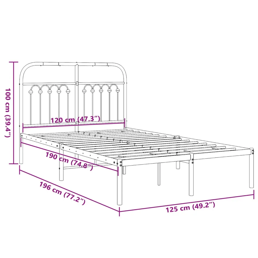 Cadre de lit métal sans matelas avec tête de lit noir 120x190cm - 8
