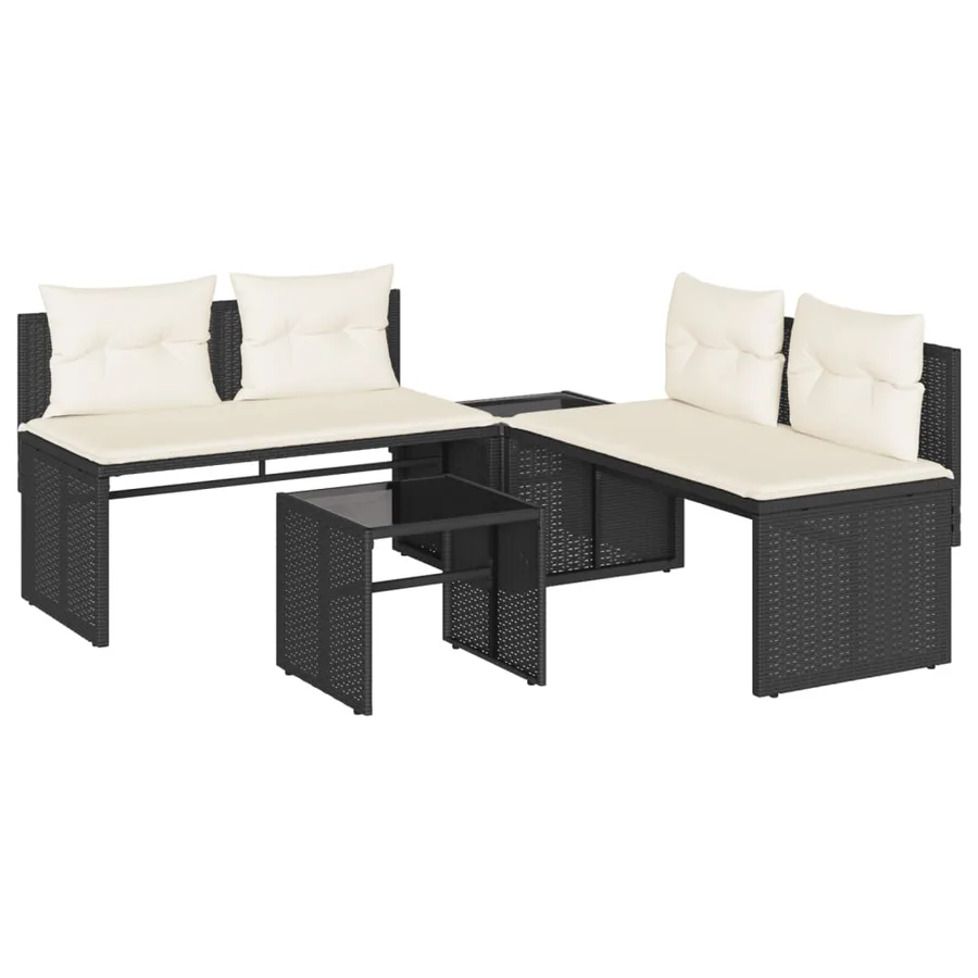 Salon de jardin 4 pcs avec coussins noir résine tressée - 2
