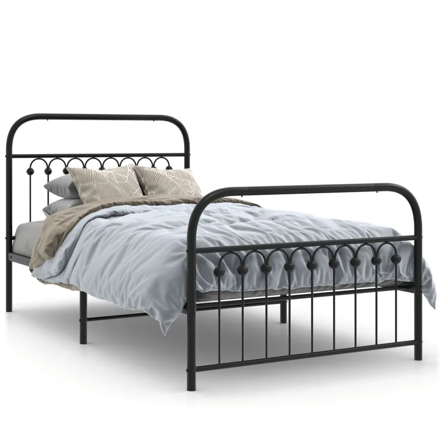 Cadre de lit métal sans matelas et pied de lit noir 100x200 cm - 2