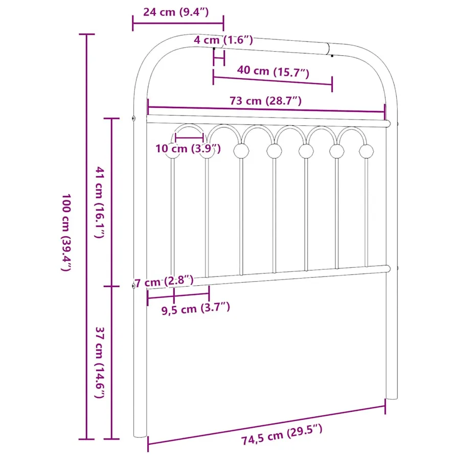 Tête de lit de remplacement métal noir 75 cm - 6
