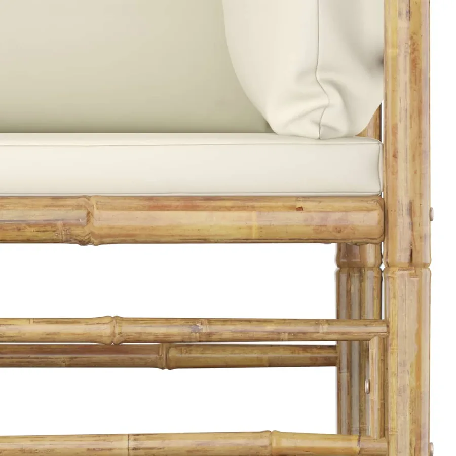 Salon de jardin 7 pcs avec coussins blanc crème bambou - 4
