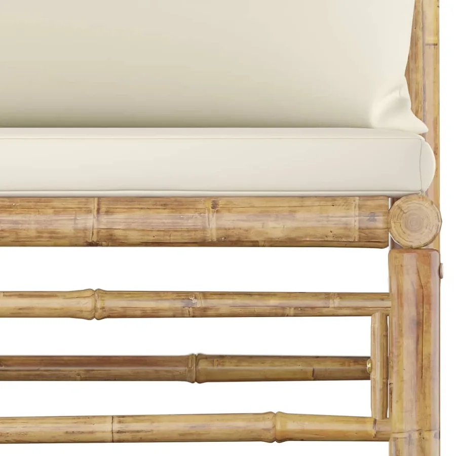 Salon de jardin 7 pcs avec coussins blanc crème bambou - 6