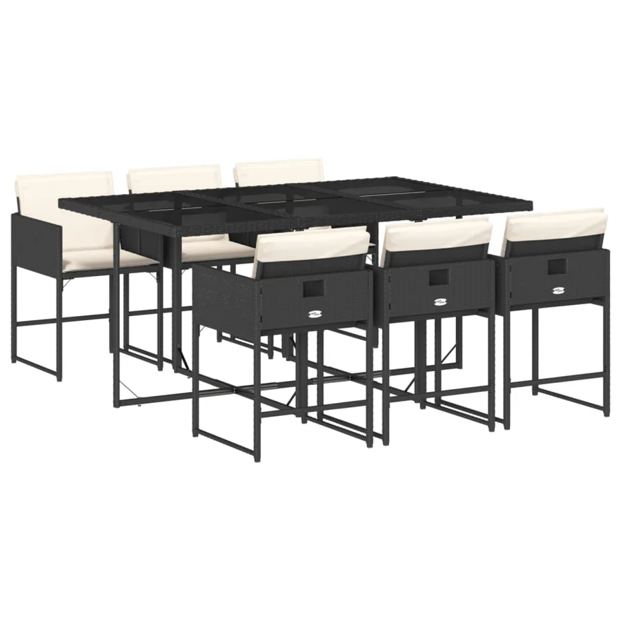 Ensemble à manger de jardin coussins 7pcs Noir Résine tressée - 2