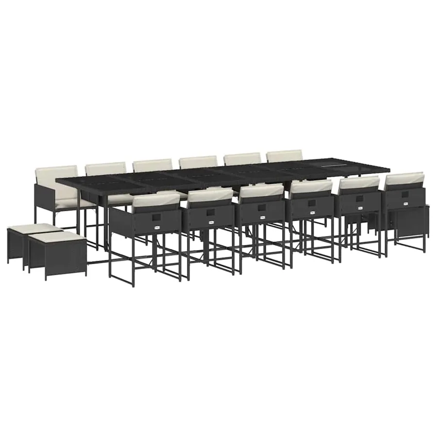 Ensemble à manger de jardin 17 pcs coussins noir résine tressée - 2