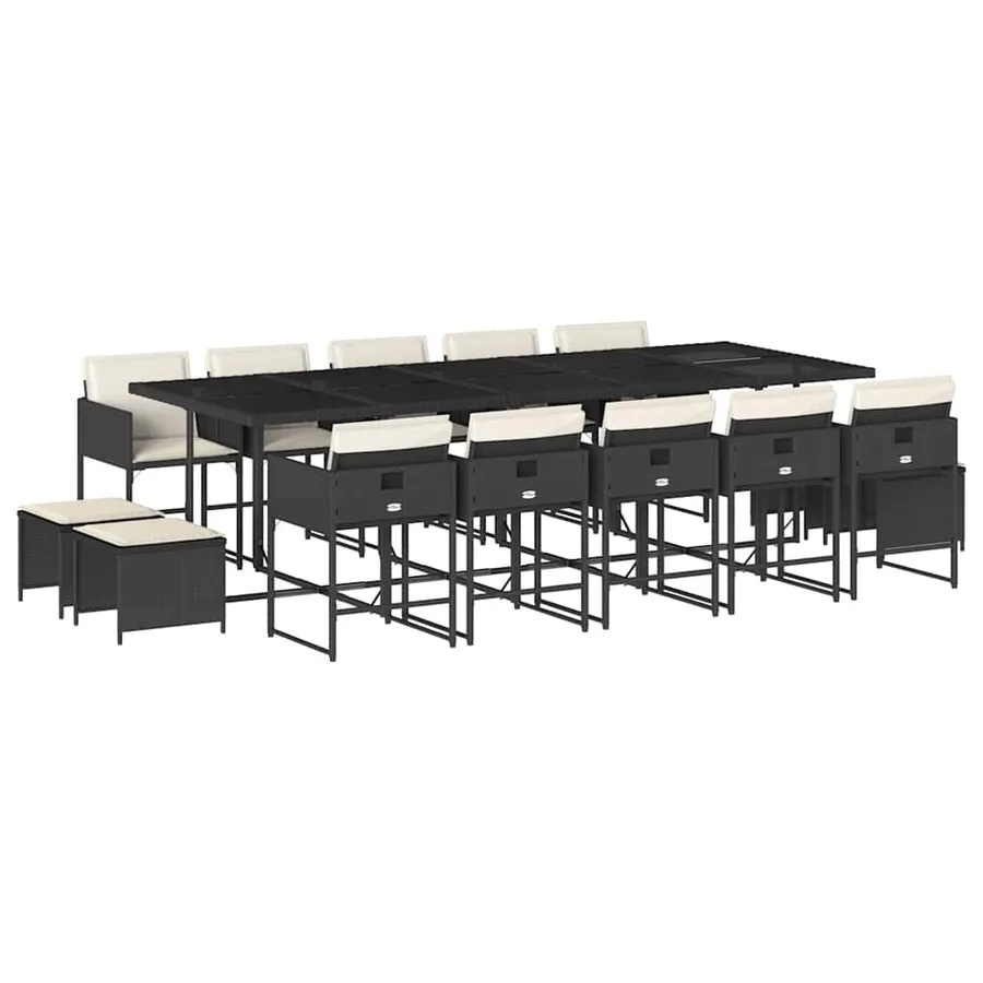 Ensemble à manger de jardin 15 pcs coussins noir résine tressée - 2