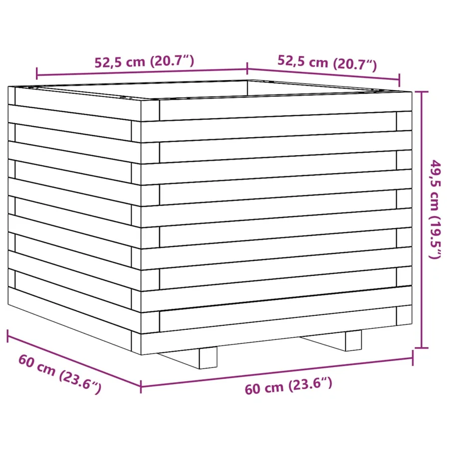 Jardinière cire marron 60x60x49,5 cm bois de pin massif - 10