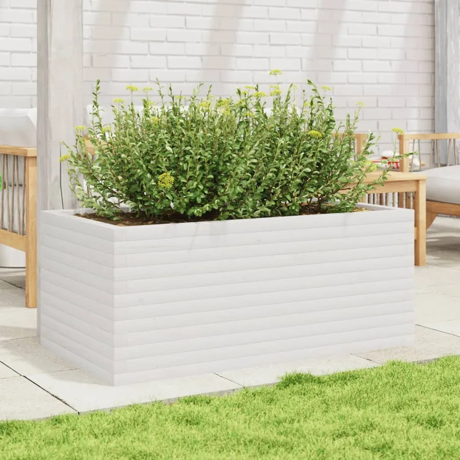 Jardinière blanc 110x60x45,5 cm bois de pin massif - 3