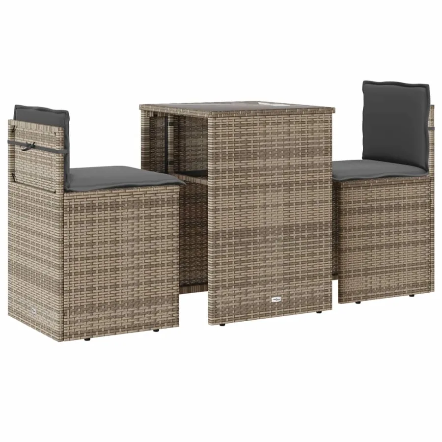 Ensemble de bistro 3 pcs avec coussins gris résine tressée - 2