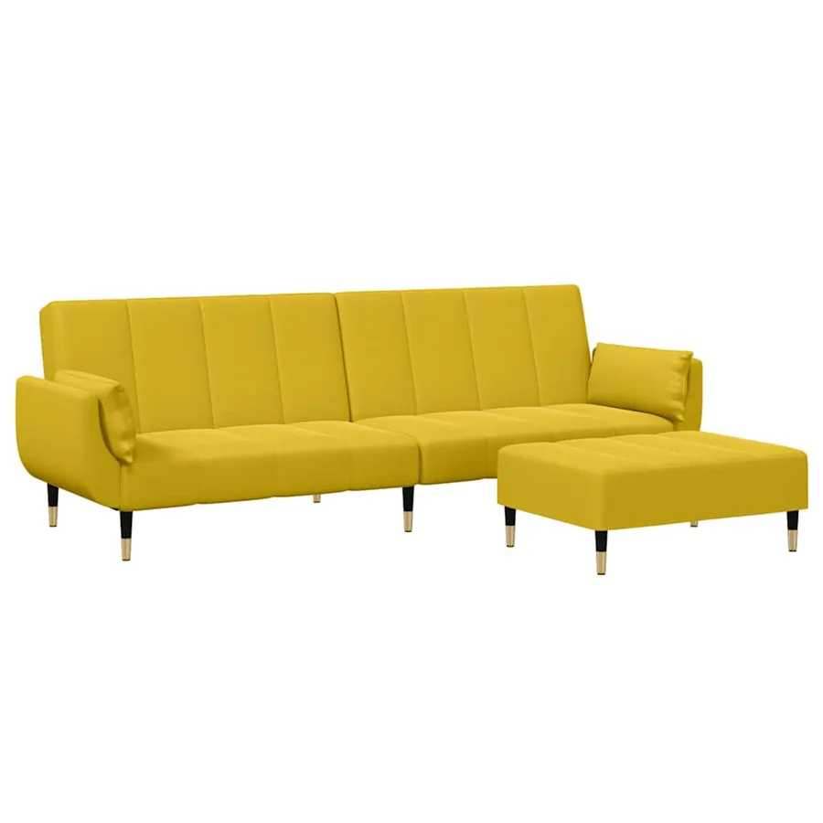 Canapé-lit à 2 places avec repose-pied jaune velours - 2