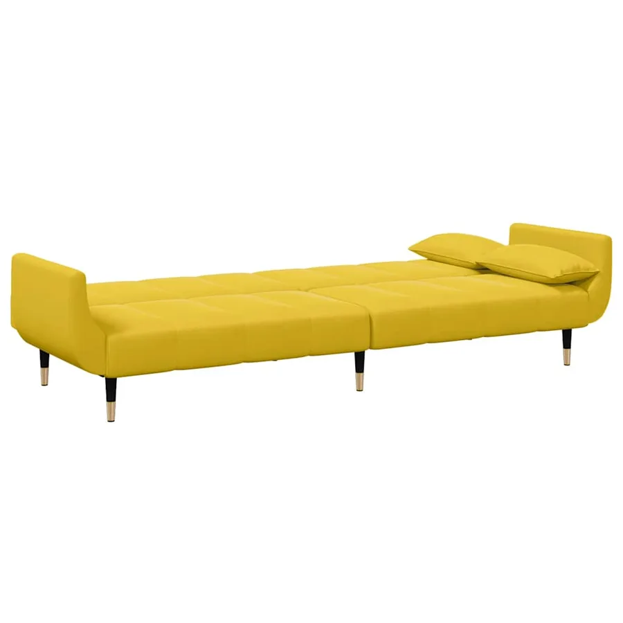 Canapé-lit à 2 places avec repose-pied jaune velours - 5