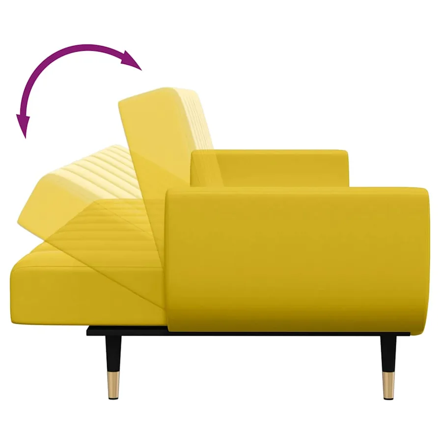 Canapé-lit à 2 places avec repose-pied jaune velours - 8