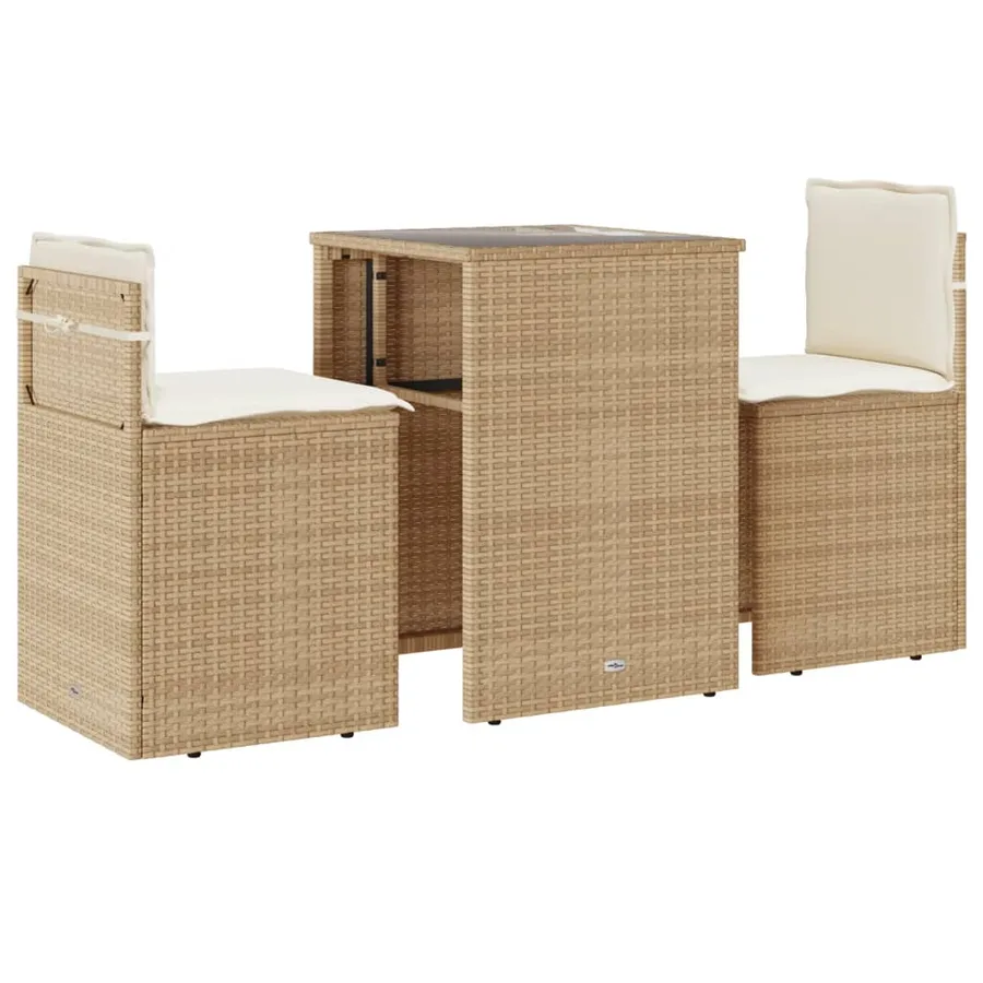 Ensemble de bistro 3 pcs avec coussins beige résine tressée - 2