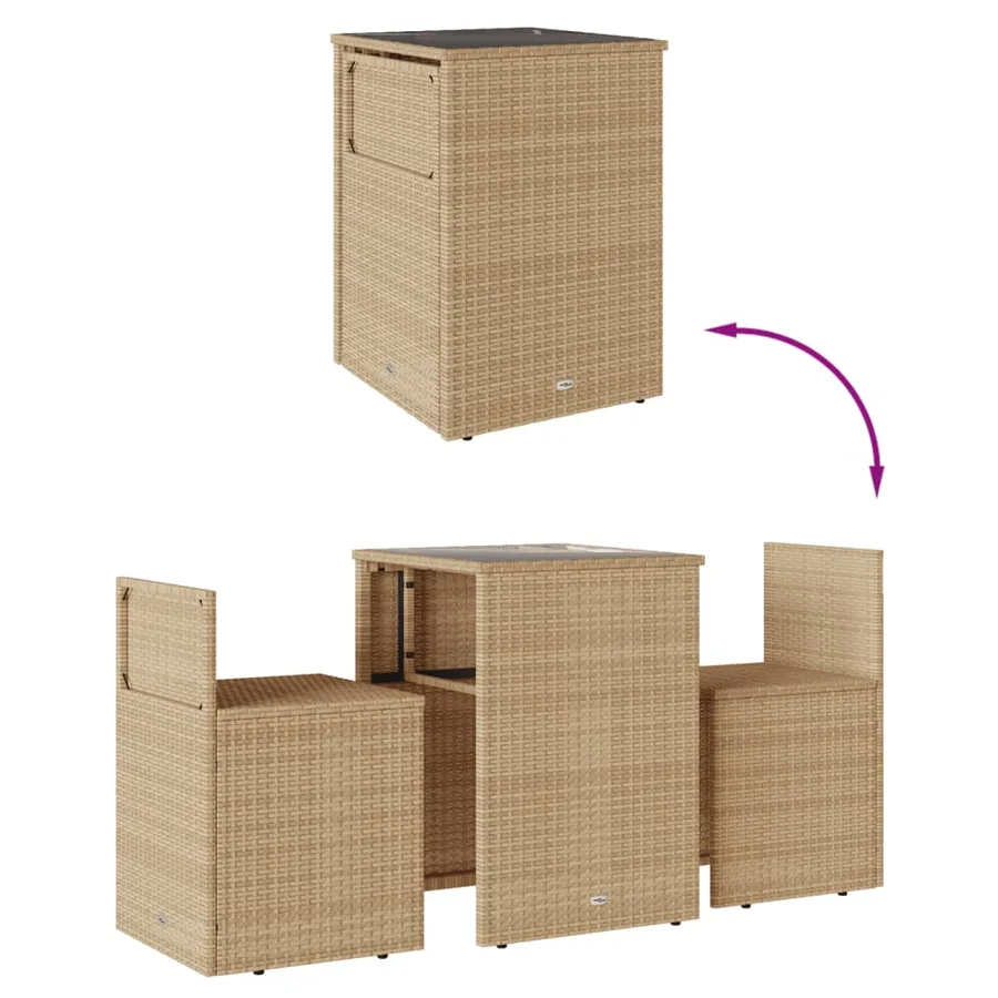 Ensemble de bistro 3 pcs avec coussins beige résine tressée - 8