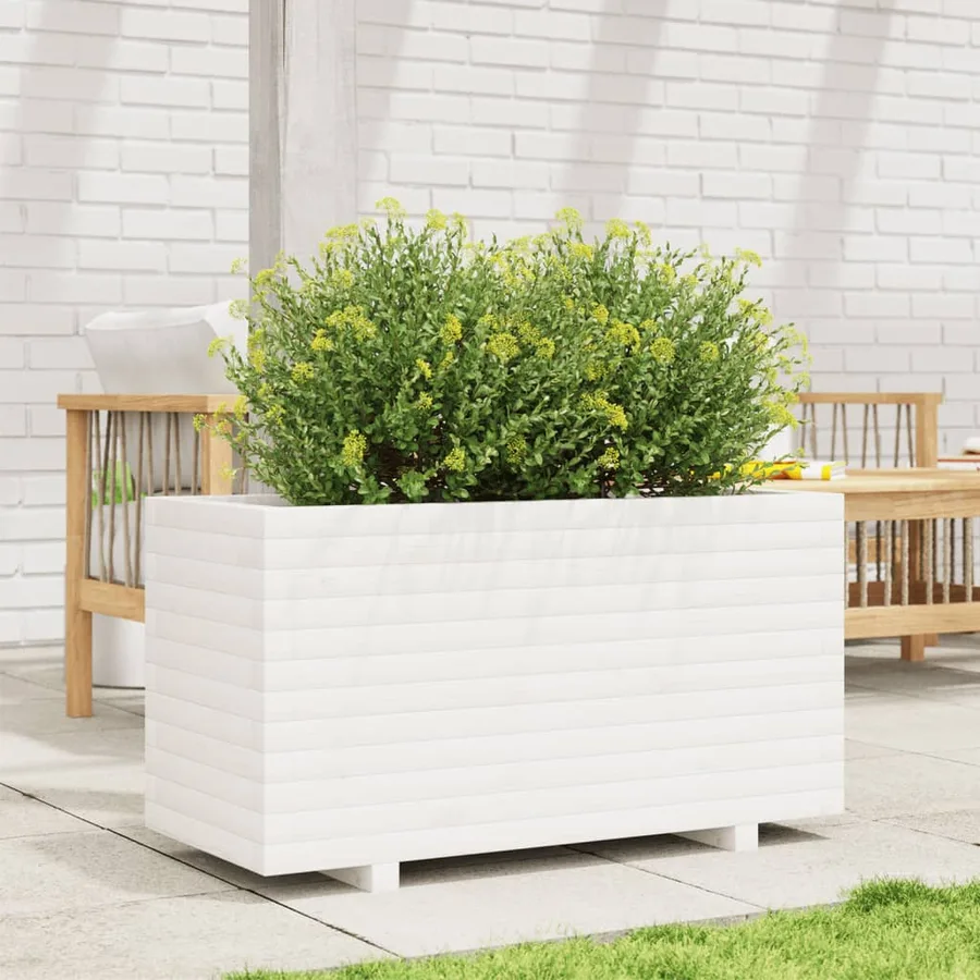 Jardinière blanc 90x40x49,5 cm bois de pin massif - 3