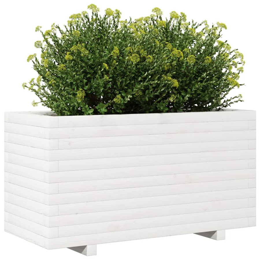 Jardinière blanc 90x40x49,5 cm bois de pin massif - 4