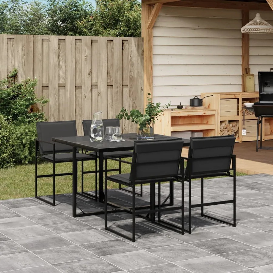 Ensemble à manger de jardin avec coussins 5 pcs noir textilène