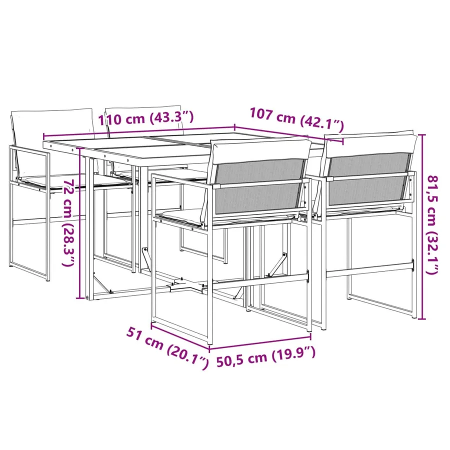 Ensemble à manger de jardin avec coussins 5 pcs noir textilène - 9