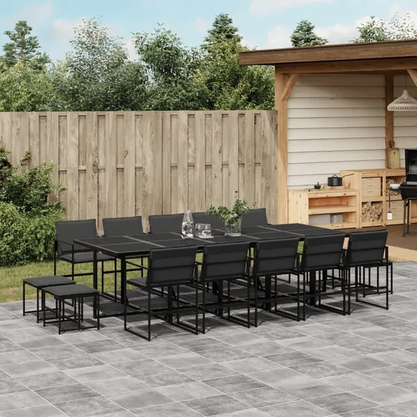 Ensemble à manger de jardin avec coussins 15 pcs noir textilène