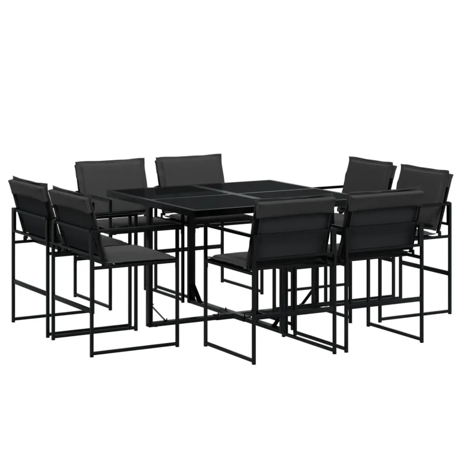 Ensemble à manger de jardin avec coussins 9 pcs noir textilène - 2