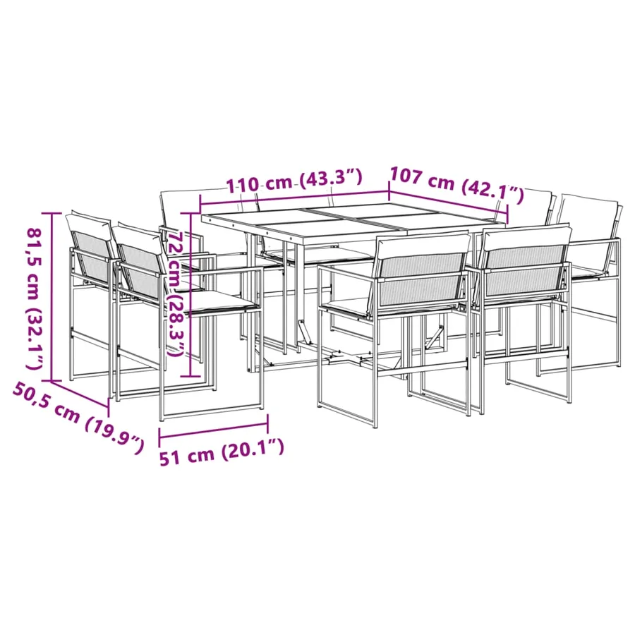 Ensemble à manger de jardin avec coussins 9 pcs noir textilène - 8