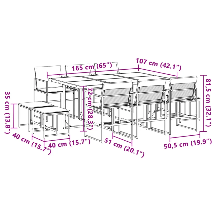 Ensemble à manger de jardin avec coussins 11 pcs noir textilène - 11