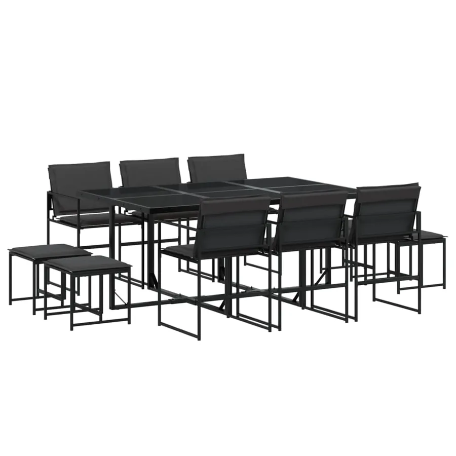 Ensemble à manger de jardin avec coussins 11 pcs noir textilène - 2