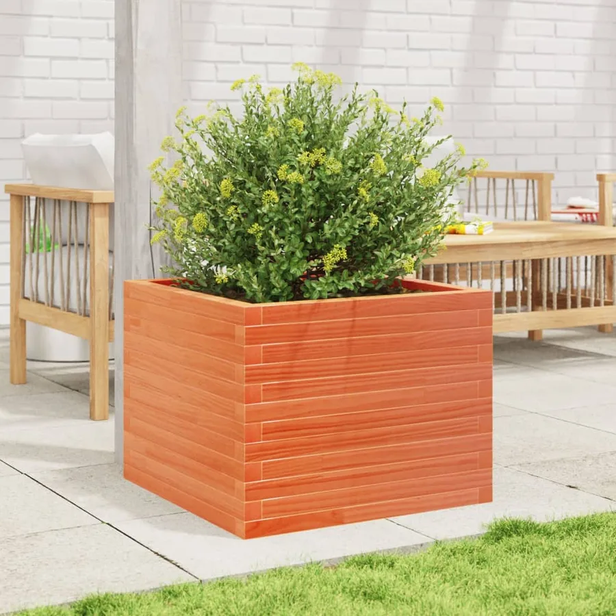 Jardinière cire marron 60x60x45,5 cm bois de pin massif - 3
