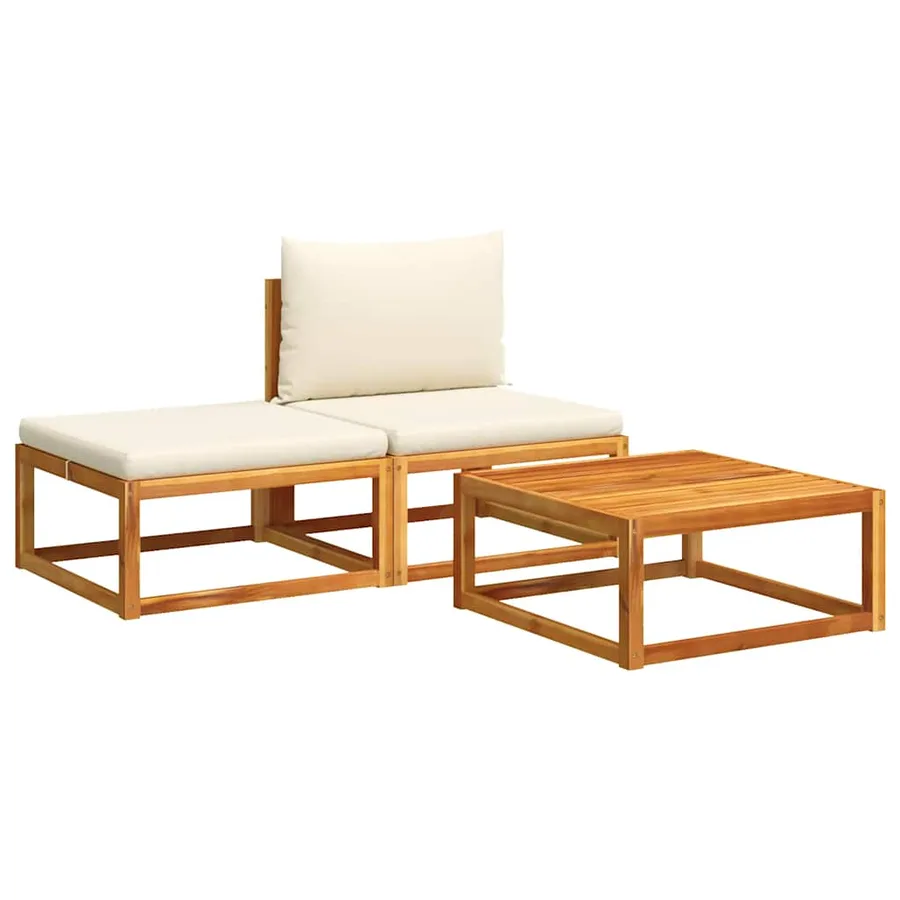 Ensemble de canapés de jardin 3 pièces avec coussins, bois d'acacia et corde, - 2