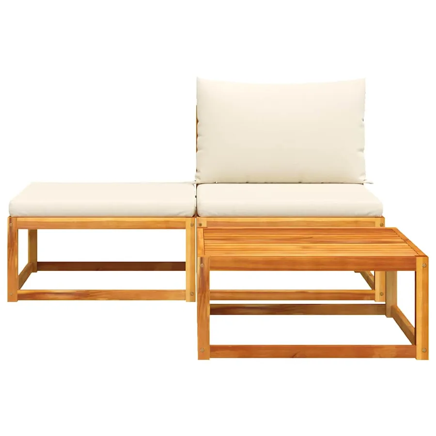 Ensemble de canapés de jardin 3 pièces avec coussins, bois d'acacia et corde, - 4
