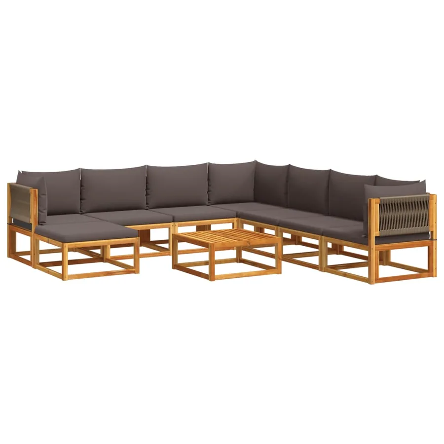 Ensemble de canapés de jardin 9 pièces avec coussins en bois d'acacia et corde - 2