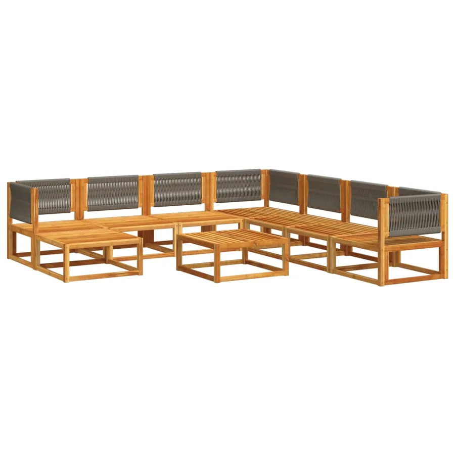 Ensemble de canapés de jardin 9 pièces avec coussins en bois d'acacia et corde - 3