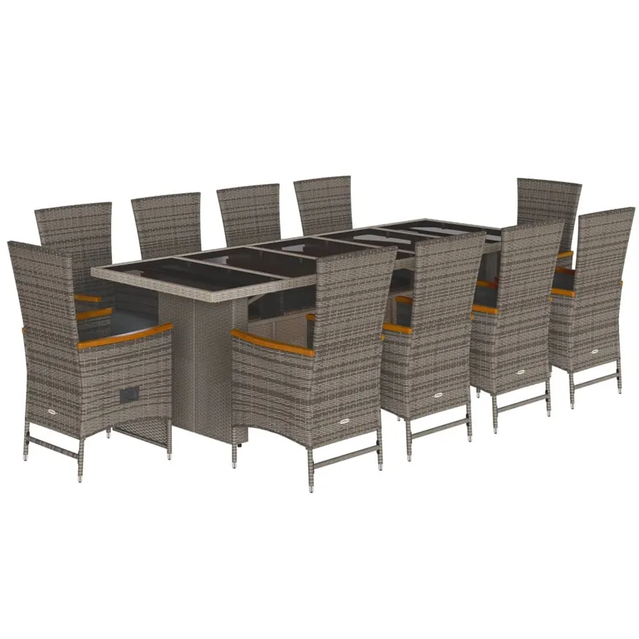 Ensemble à manger de jardin 11pcs avec coussins gris poly rotin - 2