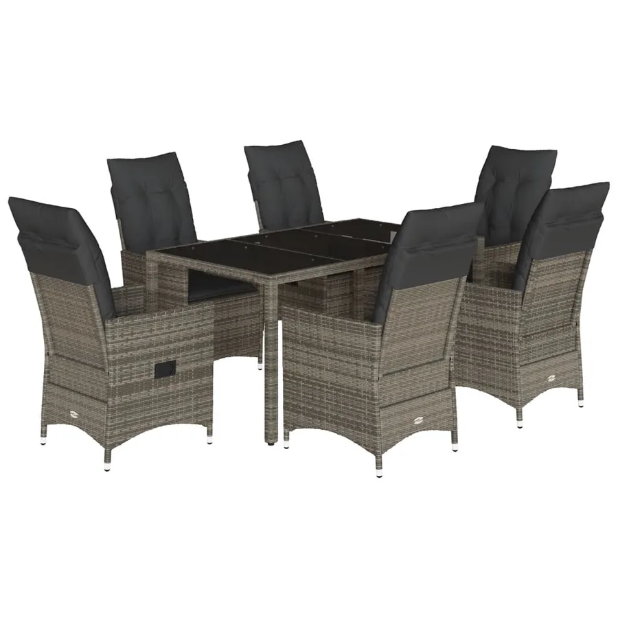 Ensemble à manger de jardin et coussins 7 pcs gris rotin - 2
