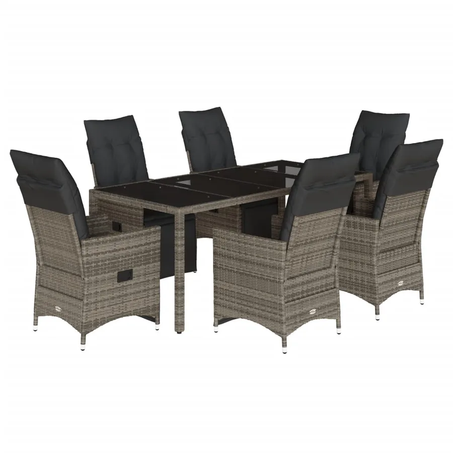 Ensemble de bistro de jardin 7 pcs coussins gris poly rotin - 2