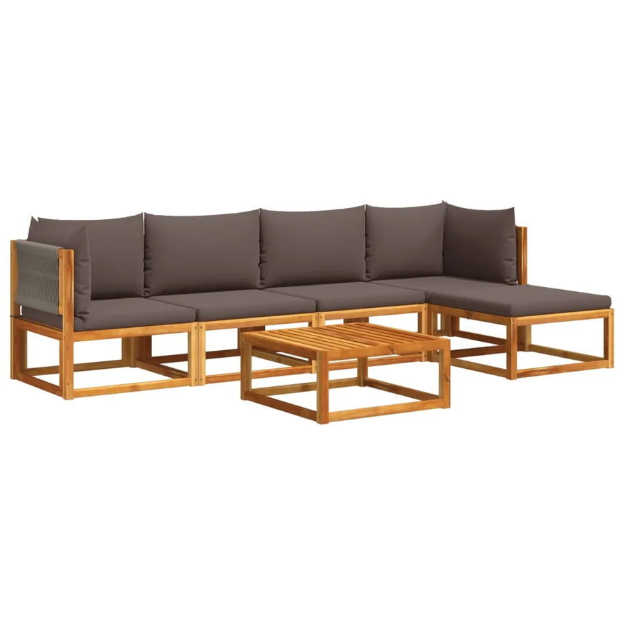 Ensemble de canapés de jardin 6 pièces avec coussins en bois d'acacia et corde - 2