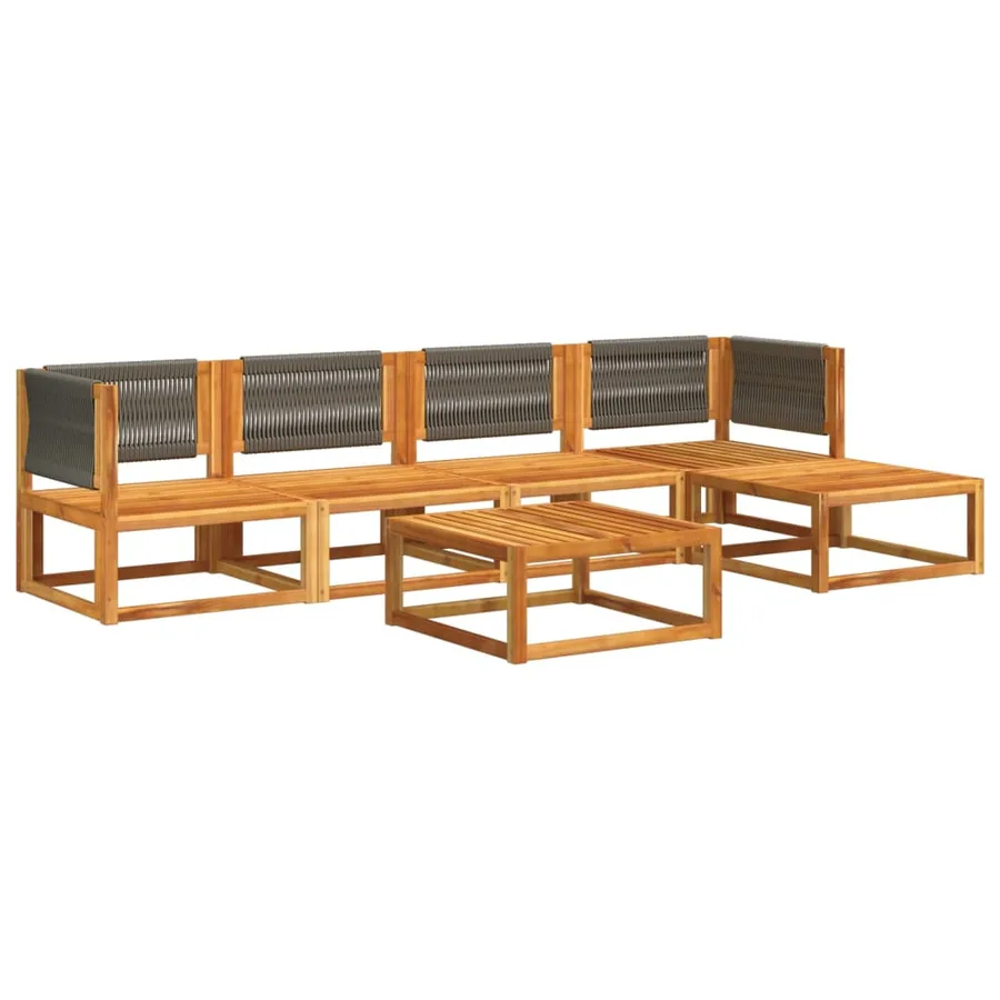 Ensemble de canapés de jardin 6 pièces avec coussins en bois d'acacia et corde - 3
