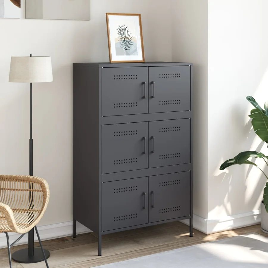 Buffet haut anthracite 68x39x113 cm acier - 3