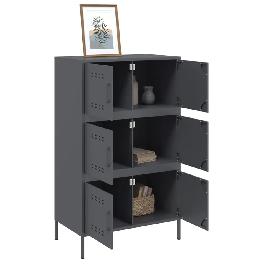 Buffet haut anthracite 68x39x113 cm acier - 5