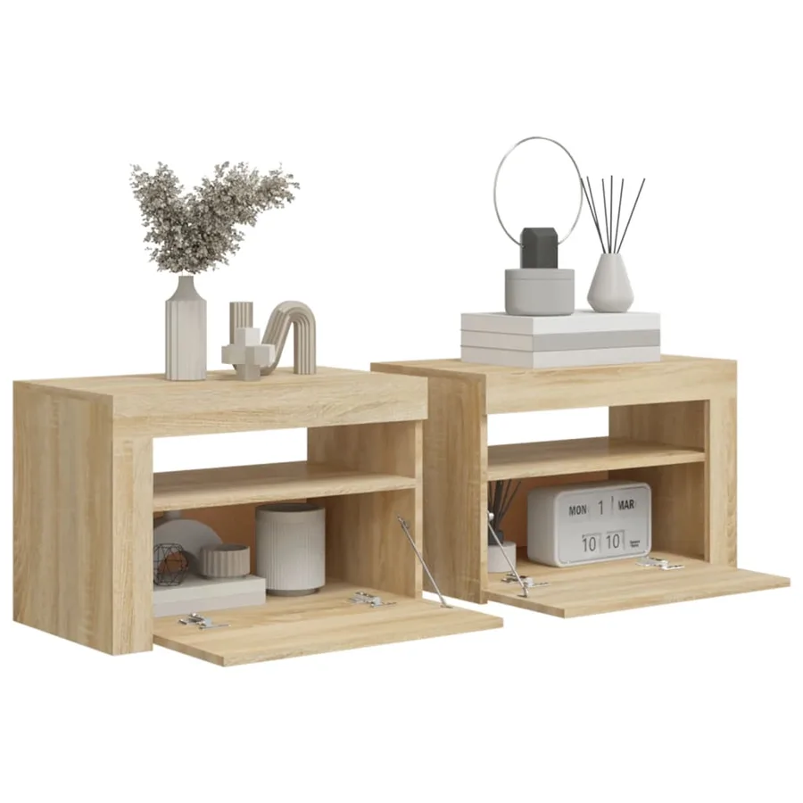 Tables de chevet 2 pcs avec LED Chêne Sonoma 60x35x40 cm - 7