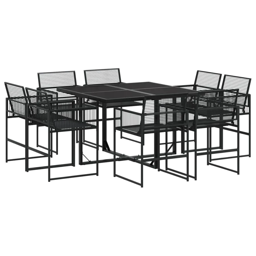 Ensemble à manger de jardin 9 pcs Noir Résine tressée - 2