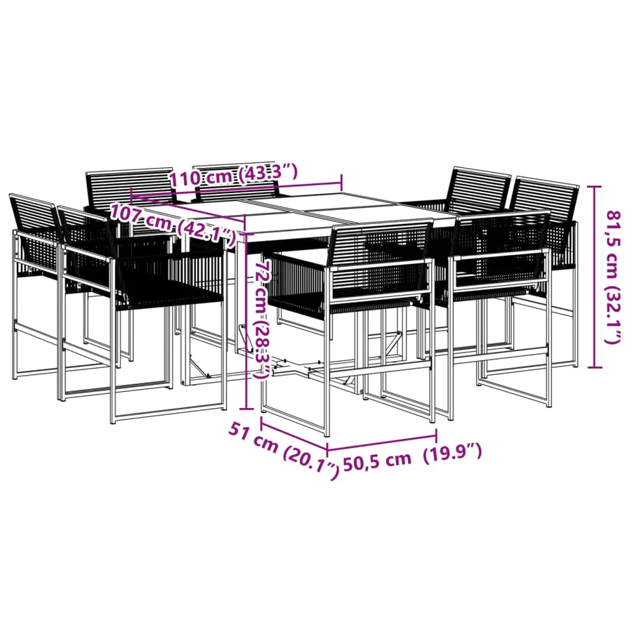 Ensemble à manger de jardin 9 pcs Noir Résine tressée - 8