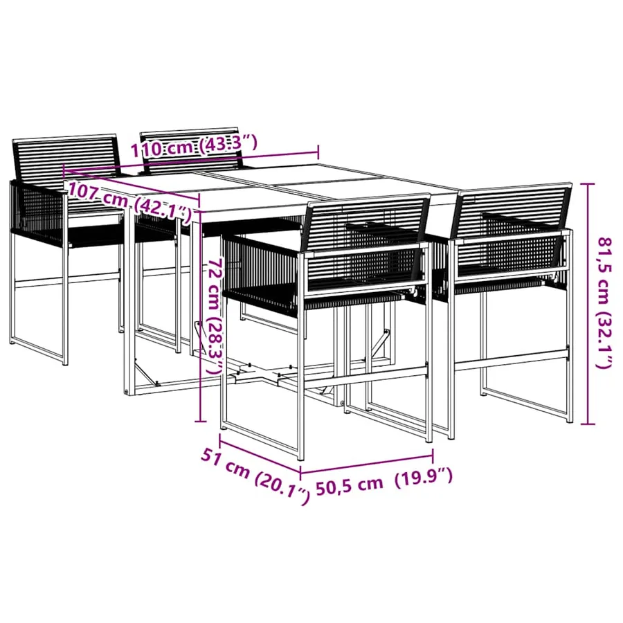 Ensemble à manger de jardin 5 pcs Noir Résine tressée - 9