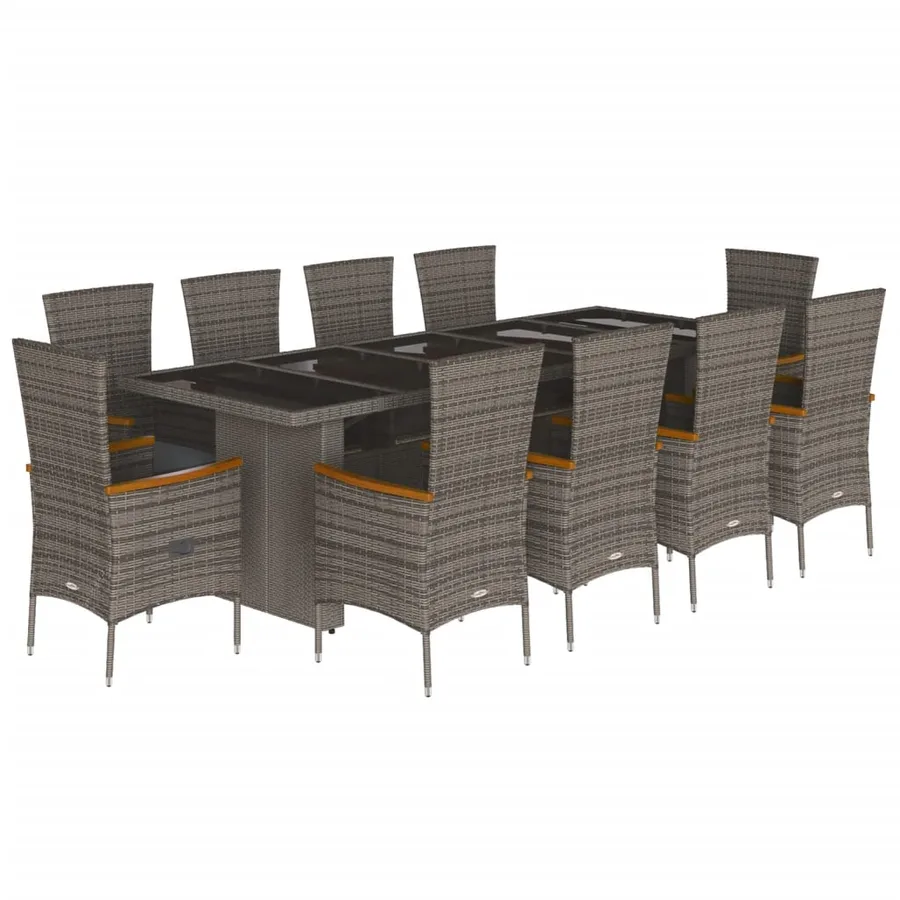 Ensemble à manger de jardin 11pcs avec coussins gris poly rotin - 2