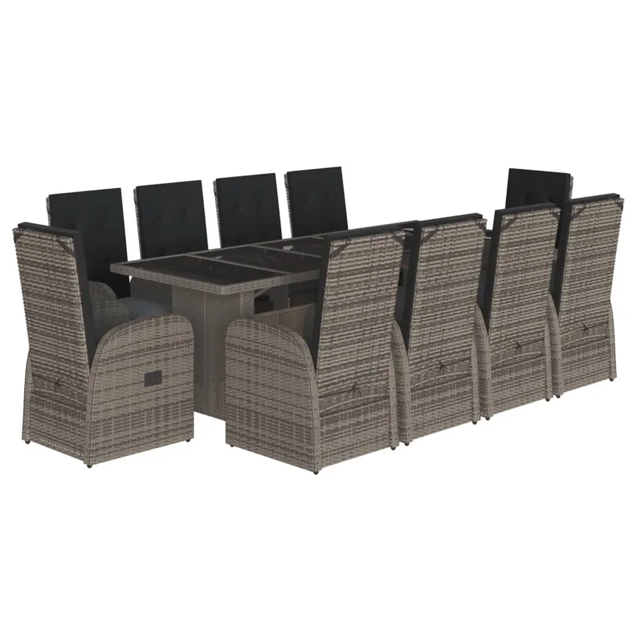 Ensemble à manger de jardin 11pcs avec coussins gris poly rotin - 2