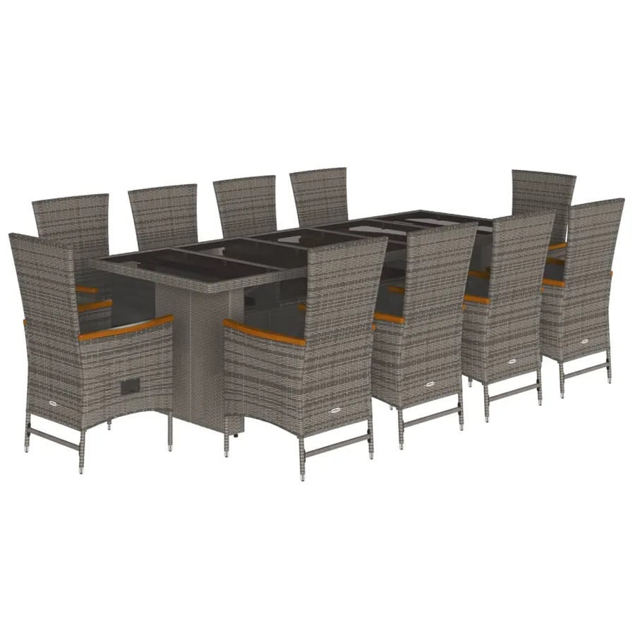 Ensemble à manger de jardin 11pcs avec coussins gris poly rotin - 2